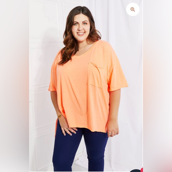 Zenana Outfitters Tops Zenana Oversized Raw Edge Pocket Boyfriend